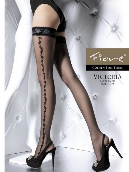 Fiore Halterlose Feinstruempfe mit floralem Muster Victoria 20 DEN